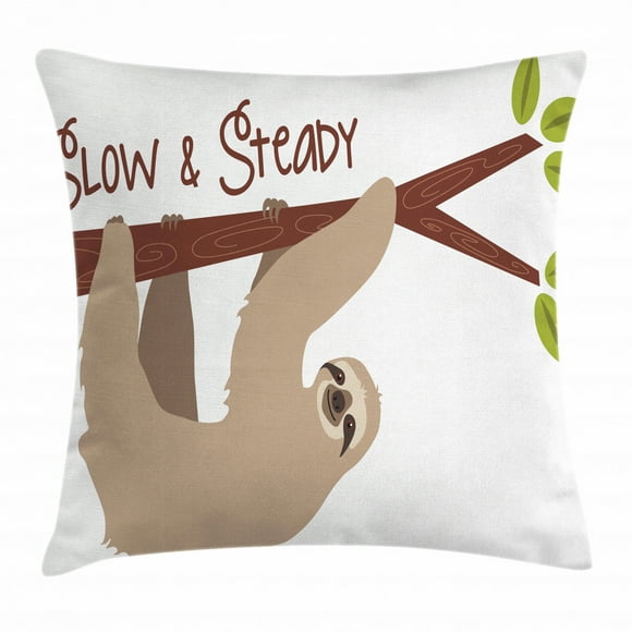 Swono Sloth Throw Pillow Cover Funny Cartoon Sloth On Tree Pattern Cotton Linen Decorative Rectangular Pillowcase for Sofa and Bed Couch 12X20 
